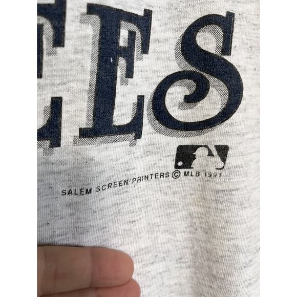 VTG New York Yankees T Shirt Big Logo MLB 1991 90s Salem Sportswear Double Cuff - Picture 3 of 9